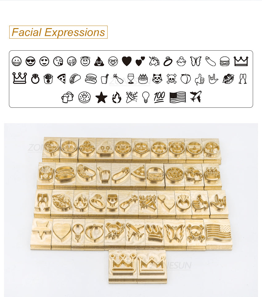 ZONESUN 184pcs Monogram Multiple Alphabet Letter Set Brass Stamp For Initials Emoji Icon