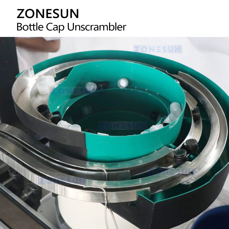 Stable Feeding: ZONESUN ZS-LP5 Automatic Dual-Rail Vibratory Cap Unscrambler for Capping Lines