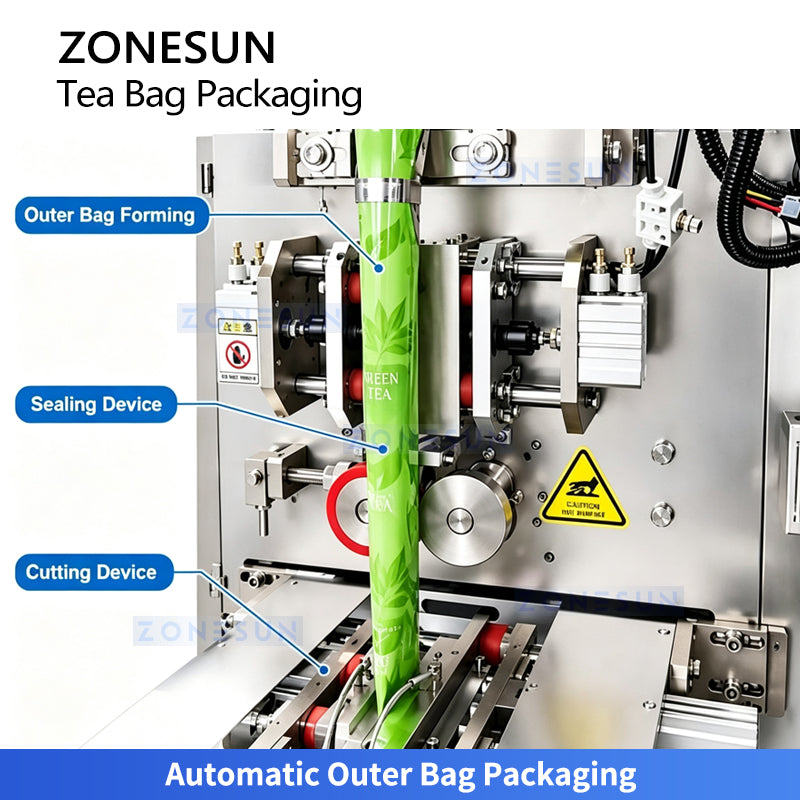 ZONESUN ZS-FS80 Automatic Pyramid Tea Bag Inner; Outer Packaging Machine for Loose Leaf Tea, Herbal Tea