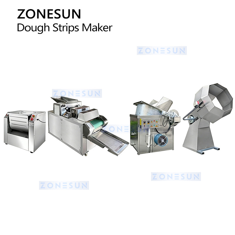 ZONESUN ZS-DSPL1 Fully Automatic Chin Chin & Dough Strip Production Line Mixing, Frying & Seasoning