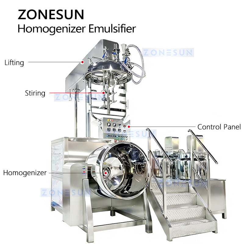 ZONESUN ZS-LTR500: Vacuum Homogenizer Emulsifying Mixer for Cosmetic Cream & Ointment Production