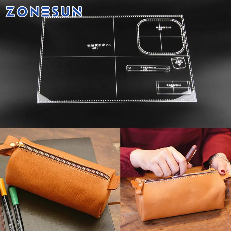 ZONESUN Acrylic leather pattern template Home Handwork Leathercraft Sewing Pattern Tools Accessory Pencil case, storage bag