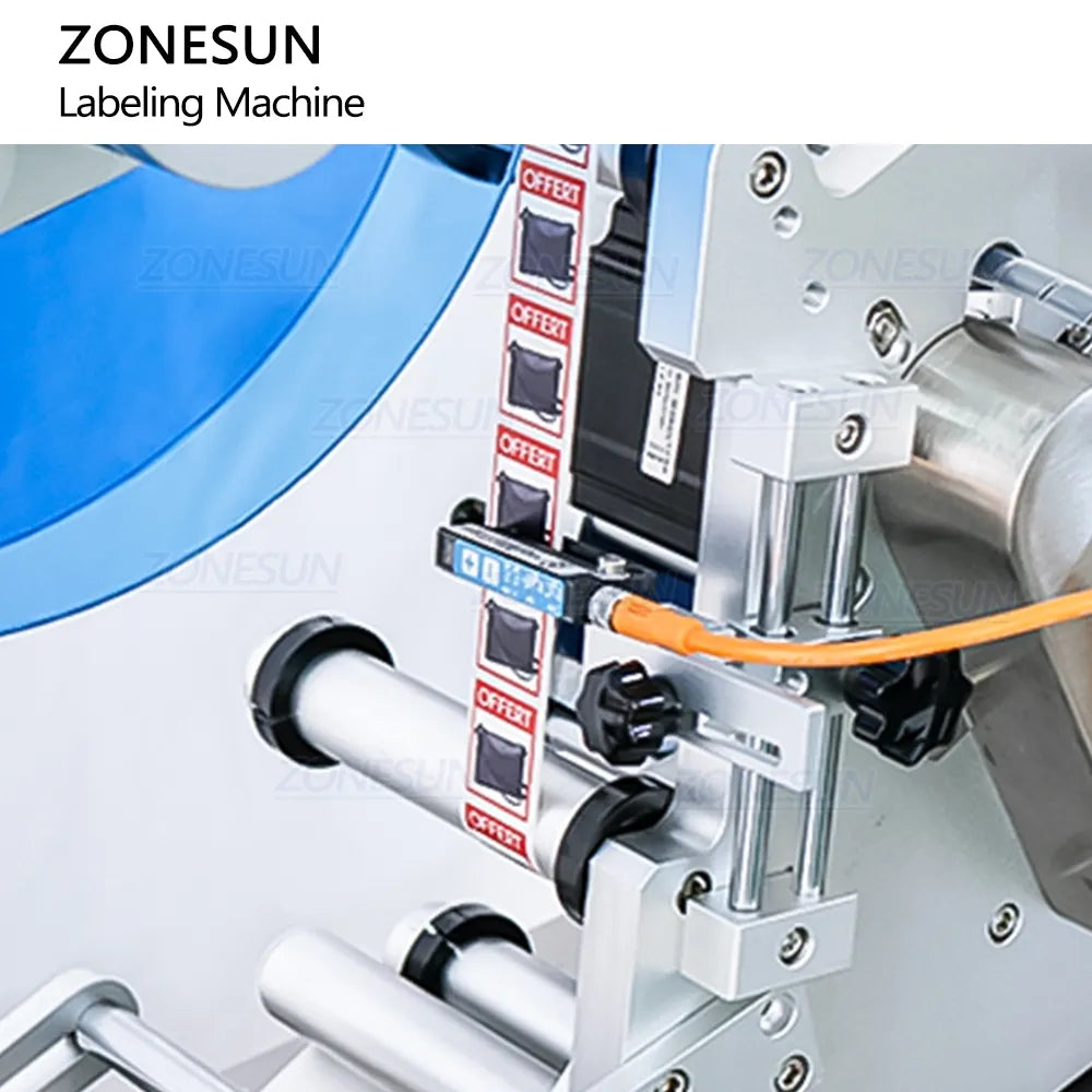 ZONESUN ZS-TB833S Automatic Corner Labeling Machine for Tamper Evident Stickers on Double Sides of Hanging Boxes and Cosmetic Packaging