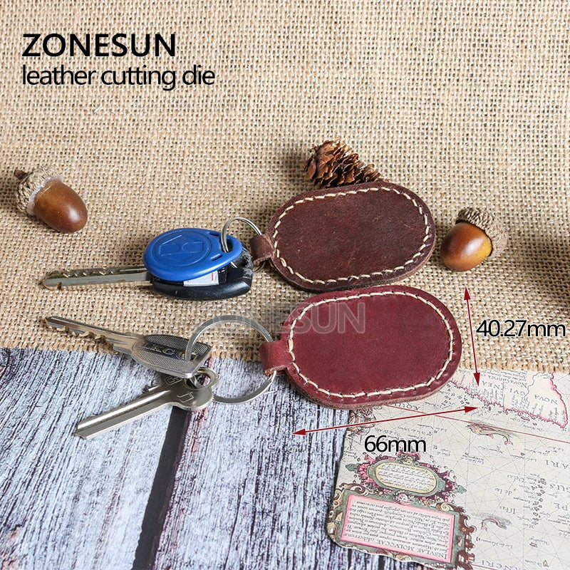 ZONESUN Y006 Customized leather cutting die shape key ring fob holder punch PVC/EVA sheet cutter mold DIY laser knife die
