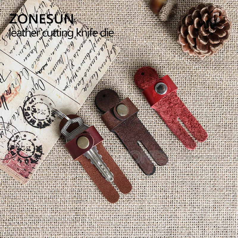 ZONESUN Customized leather cutting die handicraft leather tool key ring knife punching die key fob wooden template key chain