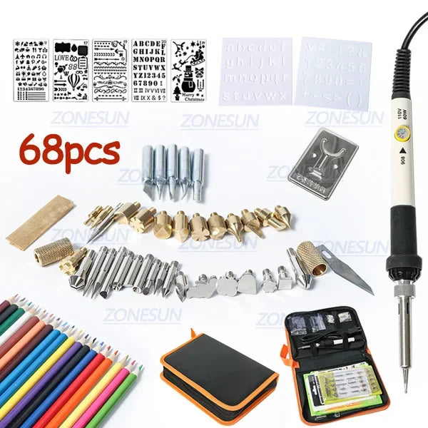 ZONESUN Hot Foil Stamping Soldering Iron Carving Pyrography Tool Wood Embossing Burning Soldering Pen Set Welding Tips Kit