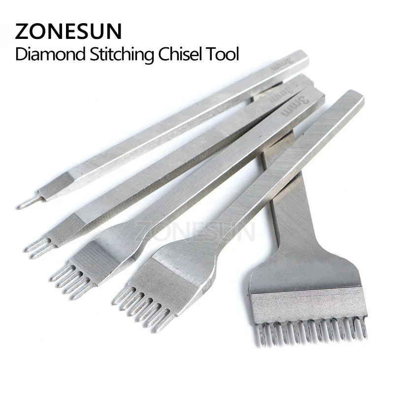 ZONESUN 4mm Distance Leather Hole Punch Stitching Chisel Tool Hole Size 2mm Pricking Lron Diamond Leather craft Sewing Tool