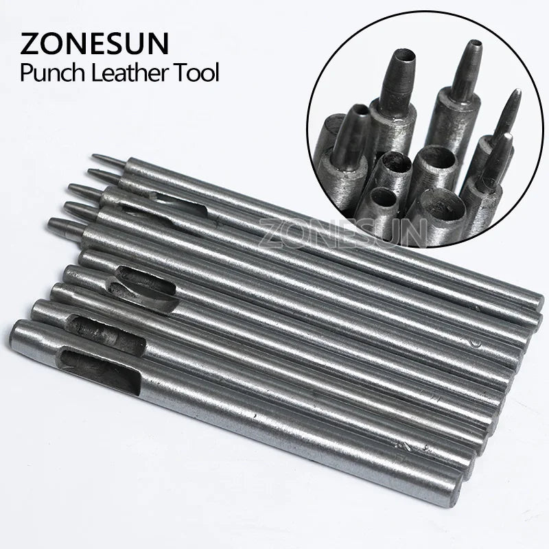 ZONESUN DIY Hollow Punch Tool LeatherCraft Watch Belt Handwork Hole Cutting Steel Puncher Hole Punch Alloy Tool 10 Pcs / set