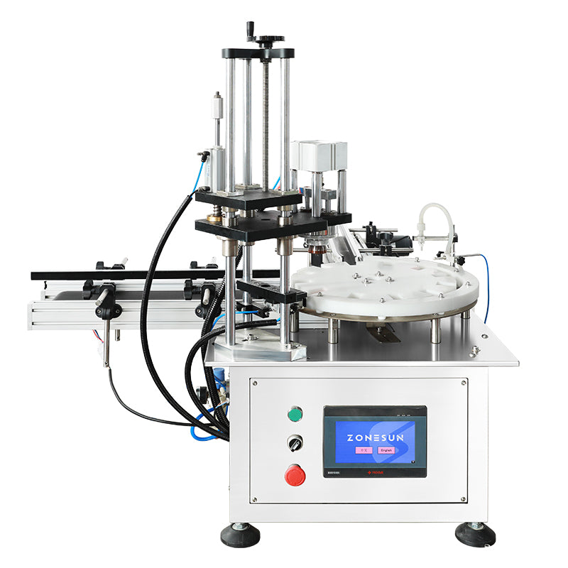 ZONESUN ZS-AFC25 Automatic Perfume Bottle Filling and Capping Machine with Magnetic Pump and Rotary Platform for Cosmetic Packaging