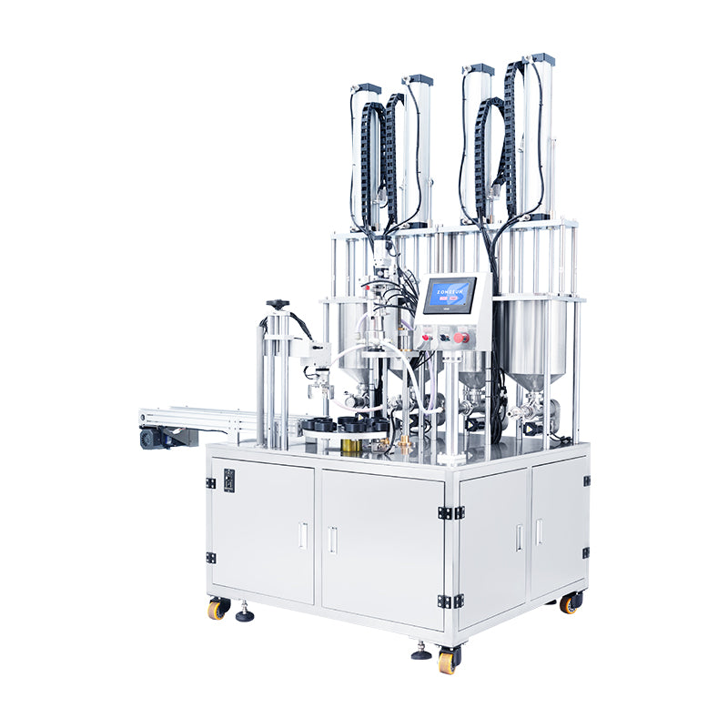 ZONESUN ZS-VTRPF4 Automatic Rotary 4-Color Cream Filling Machine for Cosmetic Jars and Food Pastes with 5–100ml Capacity