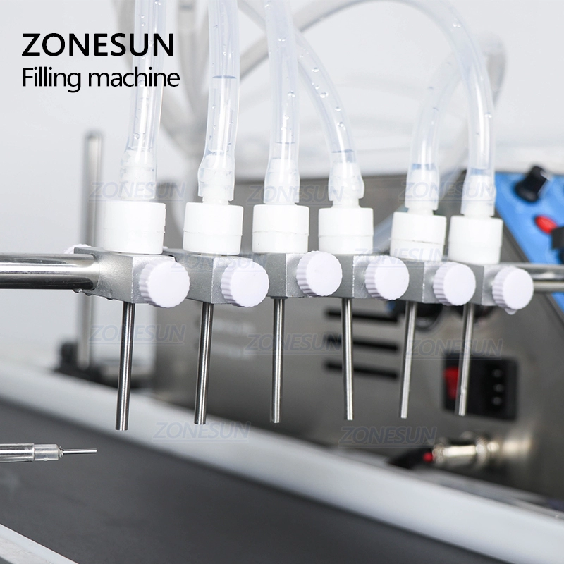 ZONESUN ZS-DTPP6B Automatic 6 Heads Essential Oil Solvent Glass Vial Small Bottle Filling Machine