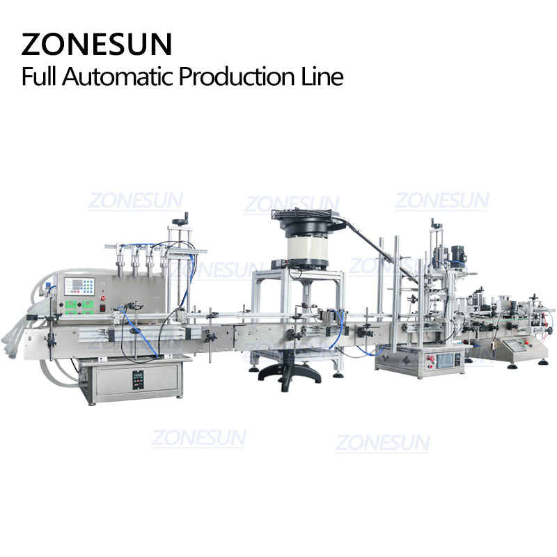 Zonesun ZS-FAL180C10 4 Nozzles Liquid Filling Capping Round Bottle Labeling Machine With Cap Feeder