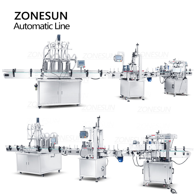 ZONESUN ZS-FAL180X8 4 Heads Piston Pump Filling Capping Square Bottle Double Sizes Labeling Machine