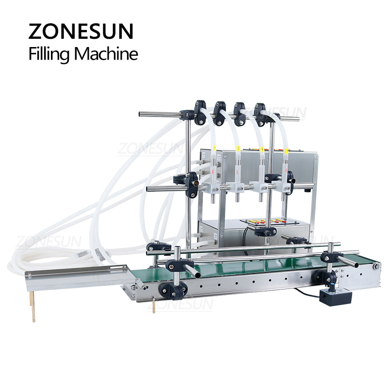 ZONESUN ZS-DTDP4G 4 Nozzles Diaphragm Pump Small Liquid Bottle Filling Machine With Conveyor