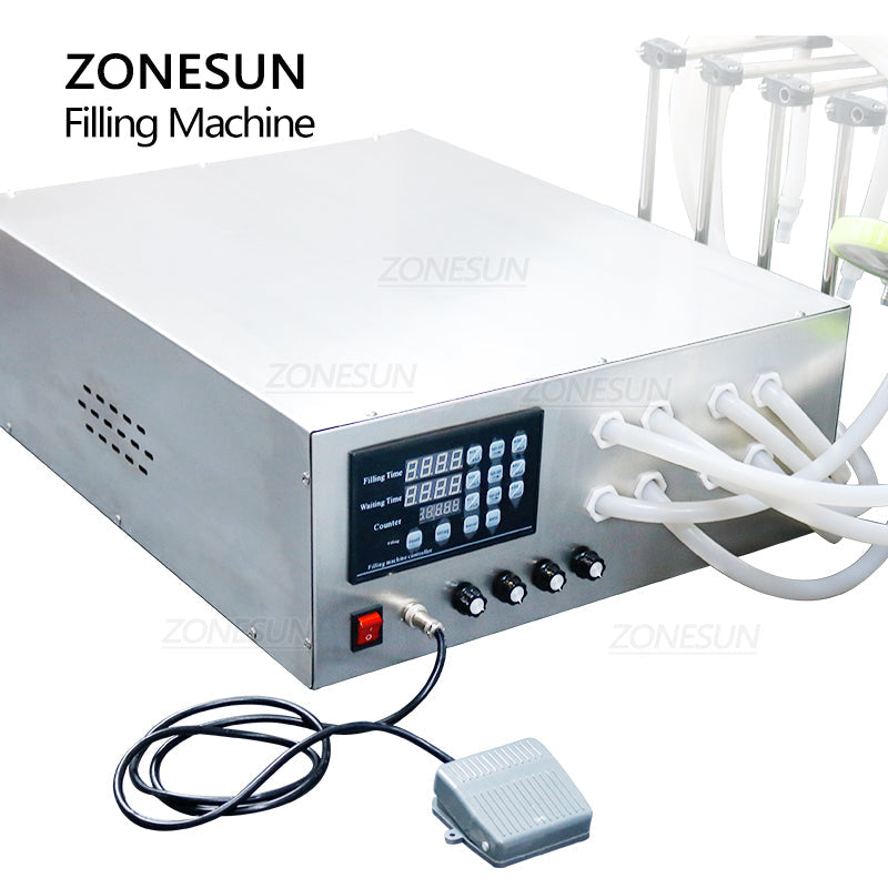 ZONESUN 20-17000ml Semi-Automatic Big Flow 4 Nozzles Liquid Filling Machine