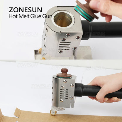 ZONESUN ZS-90TJ Hot Melt Glue Gun Labeling Machine Paper Bag Leather Carton Sealing Machine