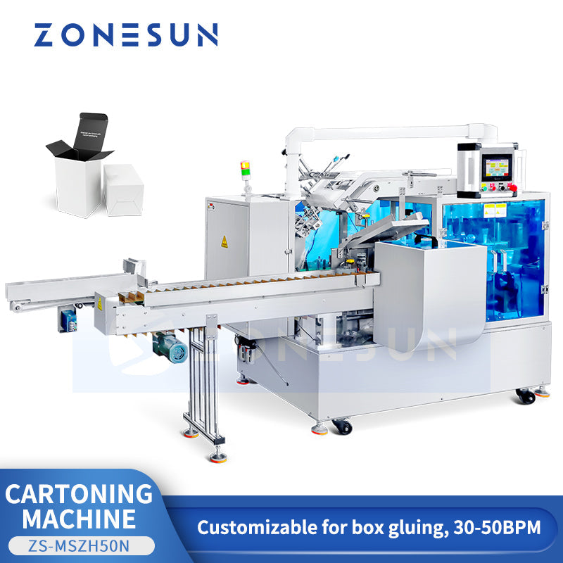ZONESUN ZS-MSZH50N Automatic Cartoning Machine with Leaflet Insertion Box For Lip Gloss Essential Oil Bottle