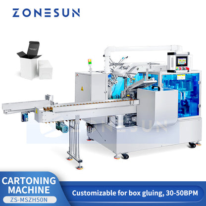 ZONESUN ZS-MSZH50N Automatic Cartoning Machine with Leaflet Insertion Box For Lip Gloss Essential Oil Bottle