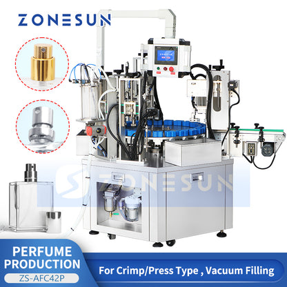 Pro Fragrance Tech: ZONESUN ZS-AFC42P Automatic Perfume Vacuum Filling & Pump Capping Monoblock Line