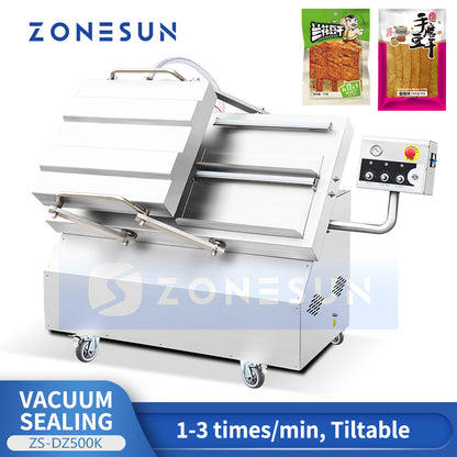 ZONESUN ZS-DZ500K Semi-Automatic Tilt Double Chamber Vacuum Packaging Machine