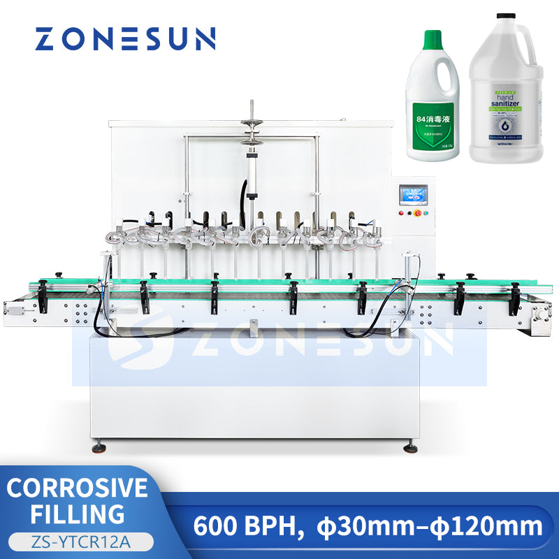 ZONESUN ZS-YTCR12A 12-Head Automatic Gravity Filling Machine for Corrosive Liquids
