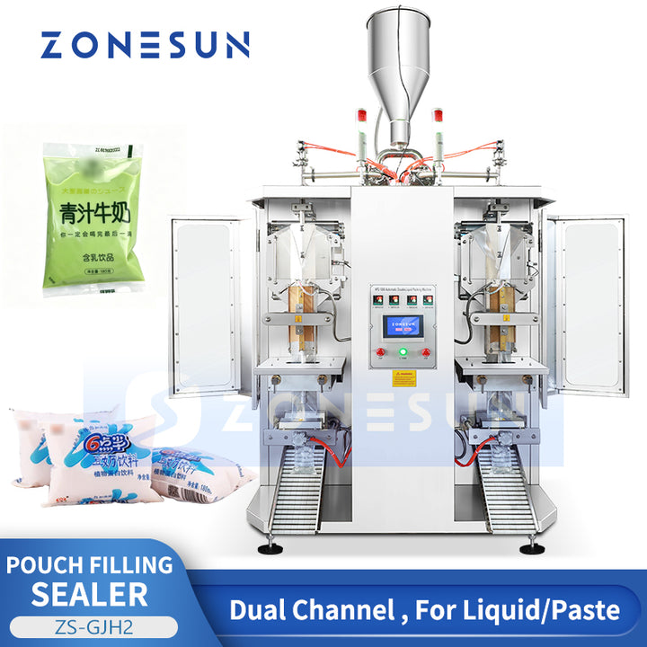 ZONESUN ZS-GJH2 Dual Channel Liquid Pouch  Bagged Milk Water Sachets Automatic Packing Machine