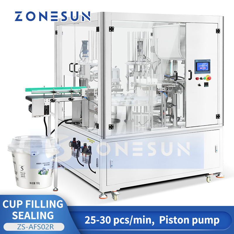 Full Automation: ZONESUN ZS-AFS02R Rotary Yogurt & Sauce Cup Filling, Sealing & Capping Machine