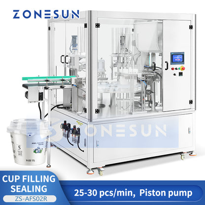 Full Automation: ZONESUN ZS-AFS02R Rotary Yogurt & Sauce Cup Filling, Sealing & Capping Machine
