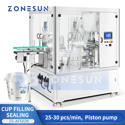 Full Automation: ZONESUN ZS-AFS02R Rotary Yogurt & Sauce Cup Filling, Sealing & Capping Machine
