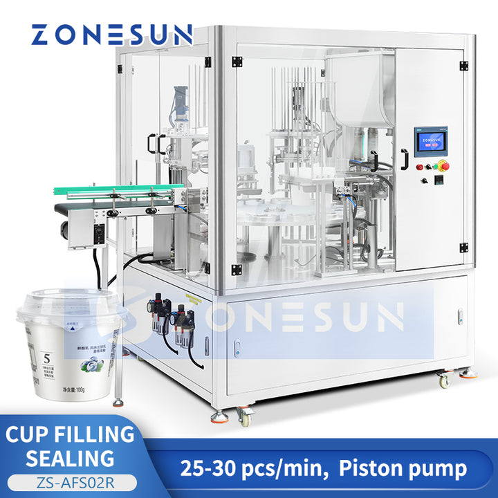 ZONESUN ZS-AFS02R Automatic Cup Filling Sealing and Capping Machine for Yogurt, Sauce Packaging