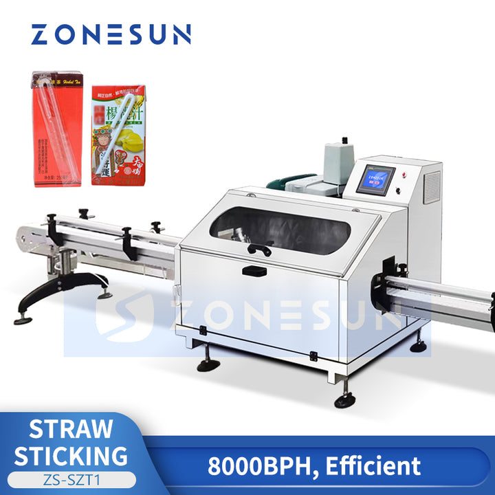ZONESUN ZS-SZT1 Automatic Straw Applicator Machine for Attaching Drinking Straws to Cartons Pouches and Bottles with Precise Positioning
