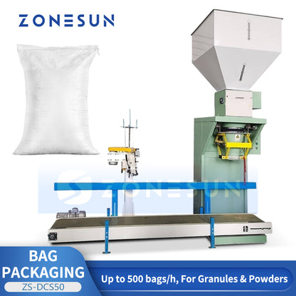 High Capacity: ZONESUN ZS-DCS50 Automatic 50kg Bagging Machine for Fertilizer, Feed & Grain Industry