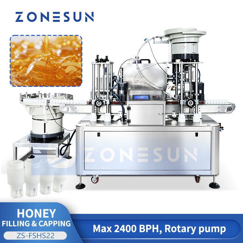 ZONESUN ZS-FSHS22 Automatic Honey Filling and Press Capping Machine for Viscous Liquids