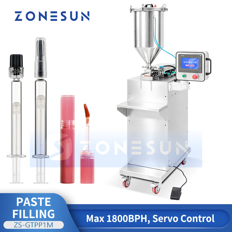 ZONESUN ZS-GTPP1M Semi Automatic Servo Piston Pressure Filling Machine Pressurized Hopper Paste Cosmetic Cream Lip Gloss Filler