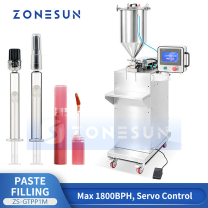 ZONESUN ZS-GTPP1M Semi Automatic Servo Piston Pressure Filling Machine Pressurized Hopper Paste Cosmetic Cream Lip Gloss Filler