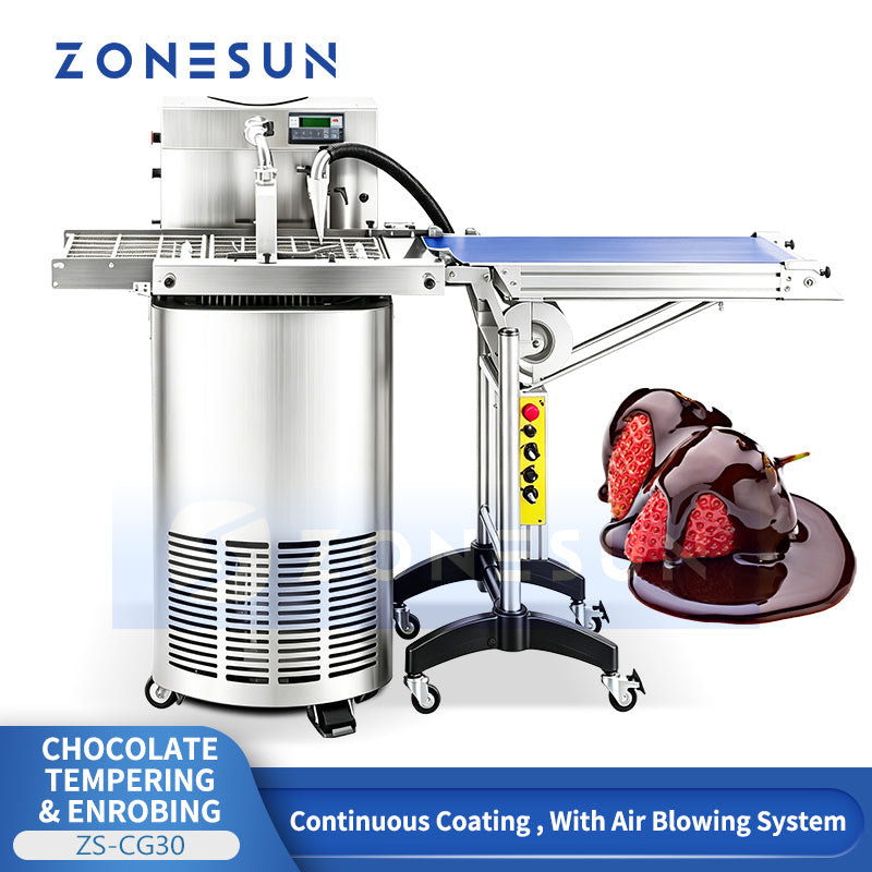 ZONESUN ZS-CG30 Automatic Chocolate Tempering and Enrobing Machine for Coating Products