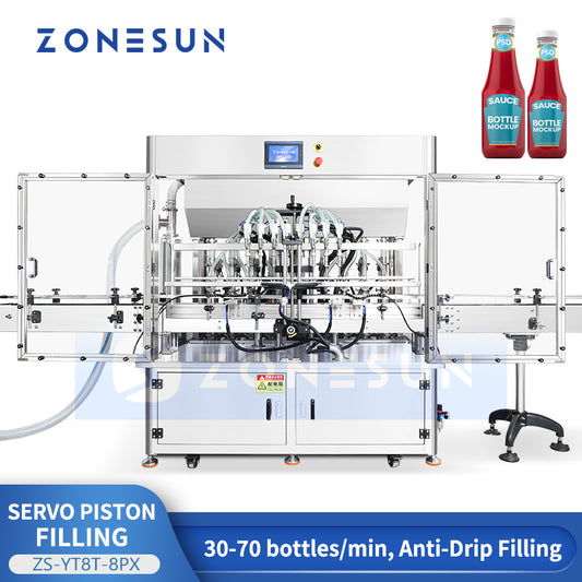 ZONESUN ZS-YT8T-8PX Automatic 8-Head Servo Piston Paste Filling Machine for Pastes and Viscous Liquid