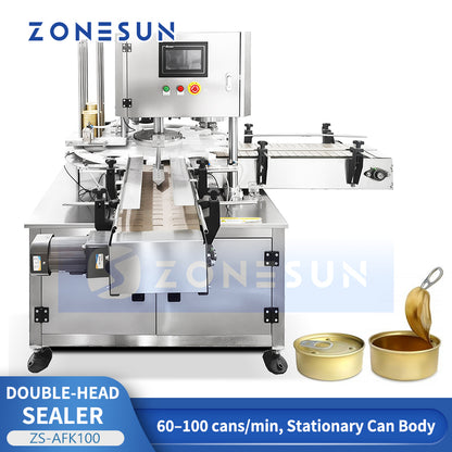 ZONESUN ZS-AFK100 Automatic Double Head Can Sealing Machine for Food Beverage and Chemical Cans