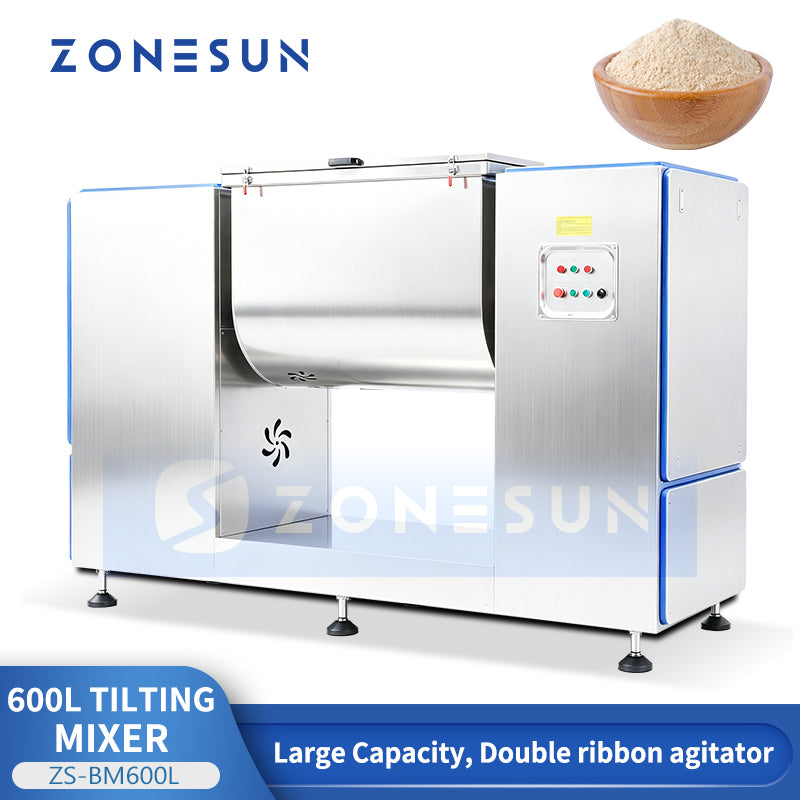 ZONESUN ZS-BM600L Horizontal Tilting Ribbon Mixer Machine Powder Blender Equipment for Food Pharmaceutical Chemical Cosmetic Material Mixing