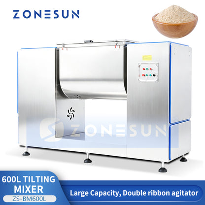 ZONESUN ZS-BM600L Horizontal Tilting Ribbon Mixer Machine Powder Blender Equipment for Food Pharmaceutical Chemical Cosmetic Material Mixing