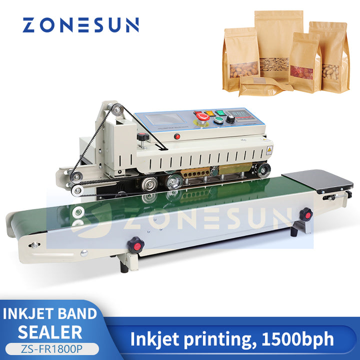 ZONESUN ZS-FR1800P Band Sealer with Inkjet Printer Bag Sealing Machine