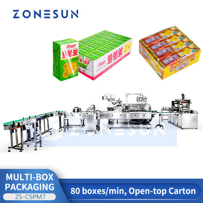 High Speed: ZONESUN ZS-CSPM7 Automatic Box Stacking and Open-Top Tray Cartoning Machine