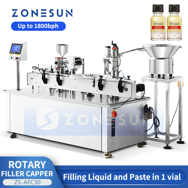 Zonesun ZS-AFC30 Dual-System Paste & Liquid Filler-Capper for Layered Small Bottle Filling
