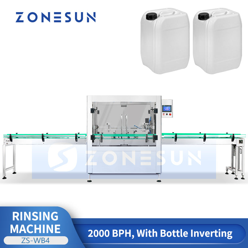 ZONESUN ZS-WB4 Automatic 4-Head Bottle Rinsing Machine with 180° Bottle Inverting System for Internal Bottle Cleaning