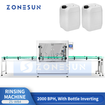 ZONESUN ZS-WB4 Automatic 4-Head Bottle Rinsing Machine with 180° Bottle Inverting System for Internal Bottle Cleaning