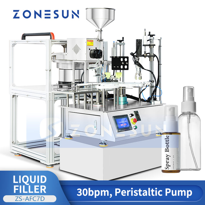 ZONESUN ZS-AFC7D Desktop Filling and Capping Machine with Peristaltic Pump for Perfume Spray Bottle and Essential Oil Packaging