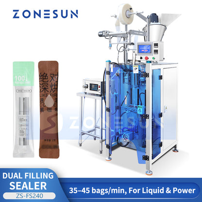 ZONESUN ZS-FS240 Servo Powder and Liquid Filling Sealing Machine for Food and Pharma Packaging