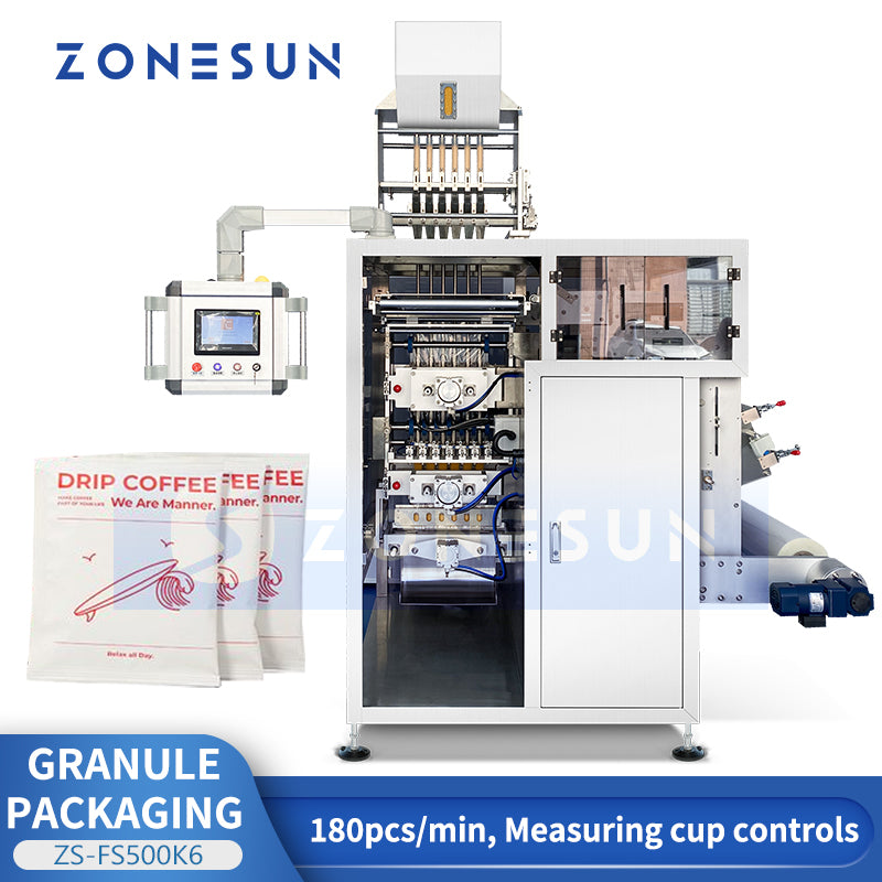 ZONESUN ZS-FS500K6 Automatic VFFS Granule Powder Sachet Packing Machine for Coffee Sugar Salt Tea