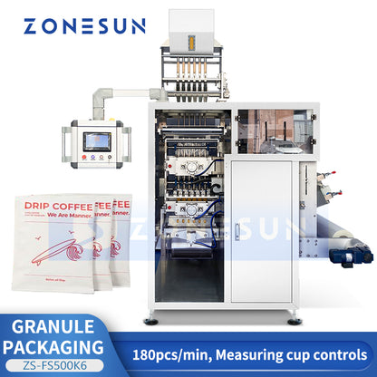 ZONESUN ZS-FS500K6 Automatic VFFS Granule Powder Sachet Packing Machine for Coffee Sugar Salt Tea