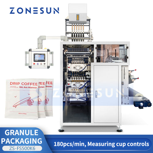 ZONESUN ZS-FS500K6 Automatic VFFS Granule Powder Sachet Packing Machine for Coffee Sugar Salt Tea